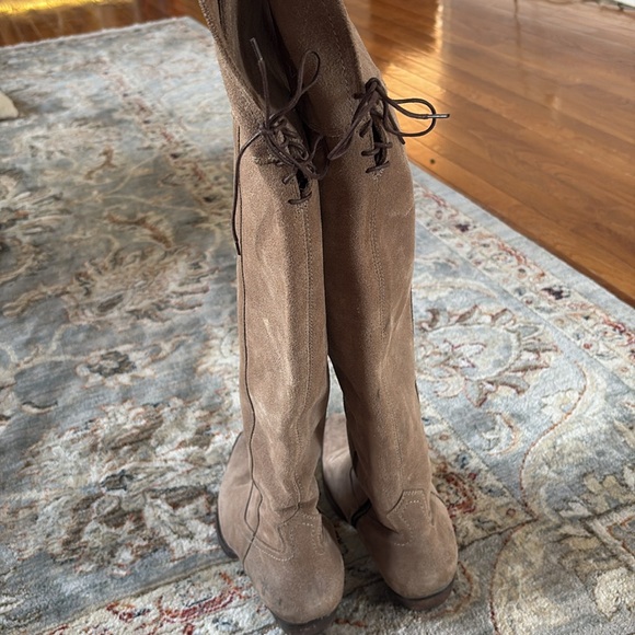 FRYE Designer suede leather over the knee tan brown sexy boots 9 $328 lace up - Picture 9 of 13